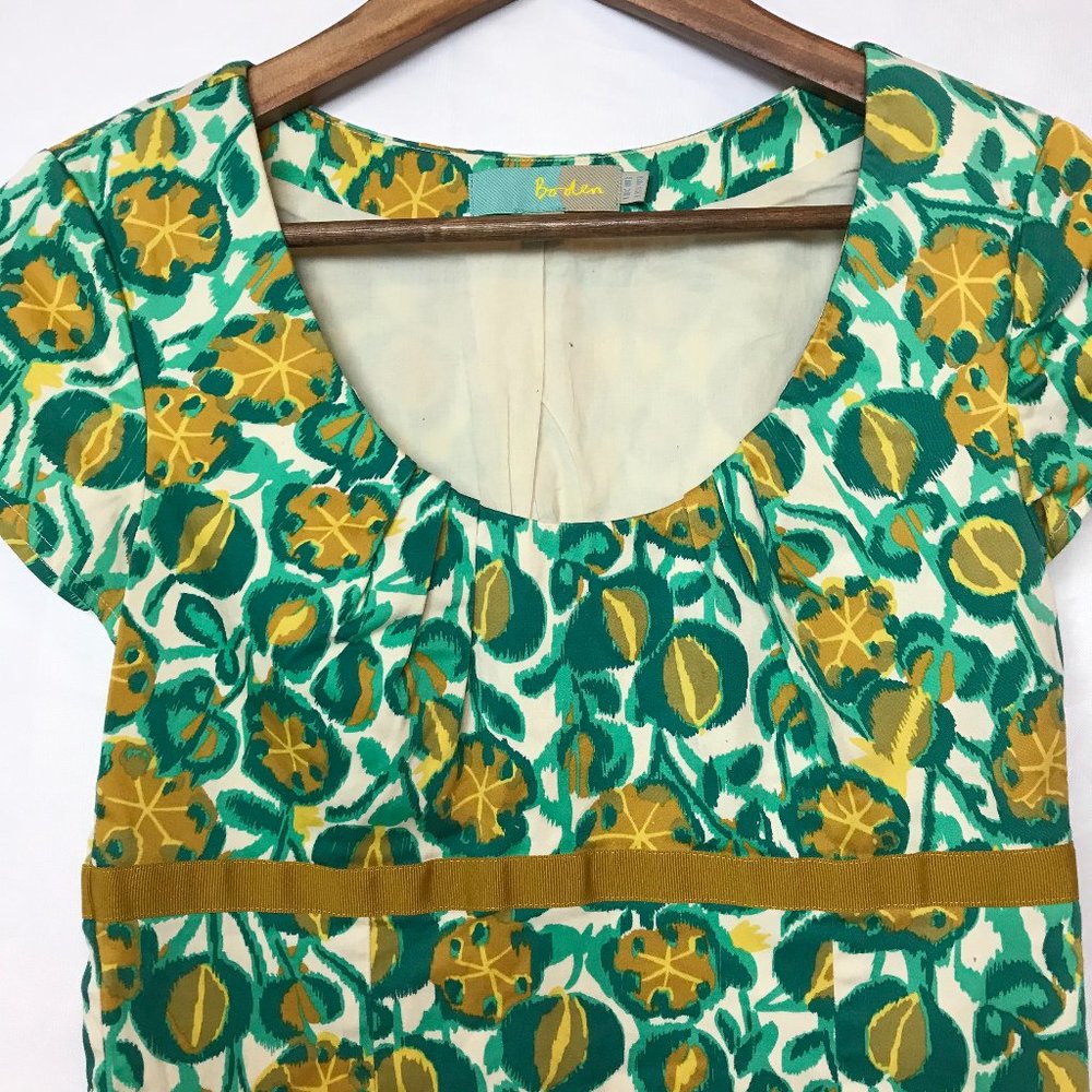 Boden Turquoise/Gold Pattern Cap Sleeve Dress Sz 4